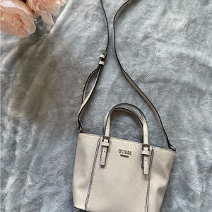 Guess Vintage Cream Crossbody Bag with Silver Hardware
